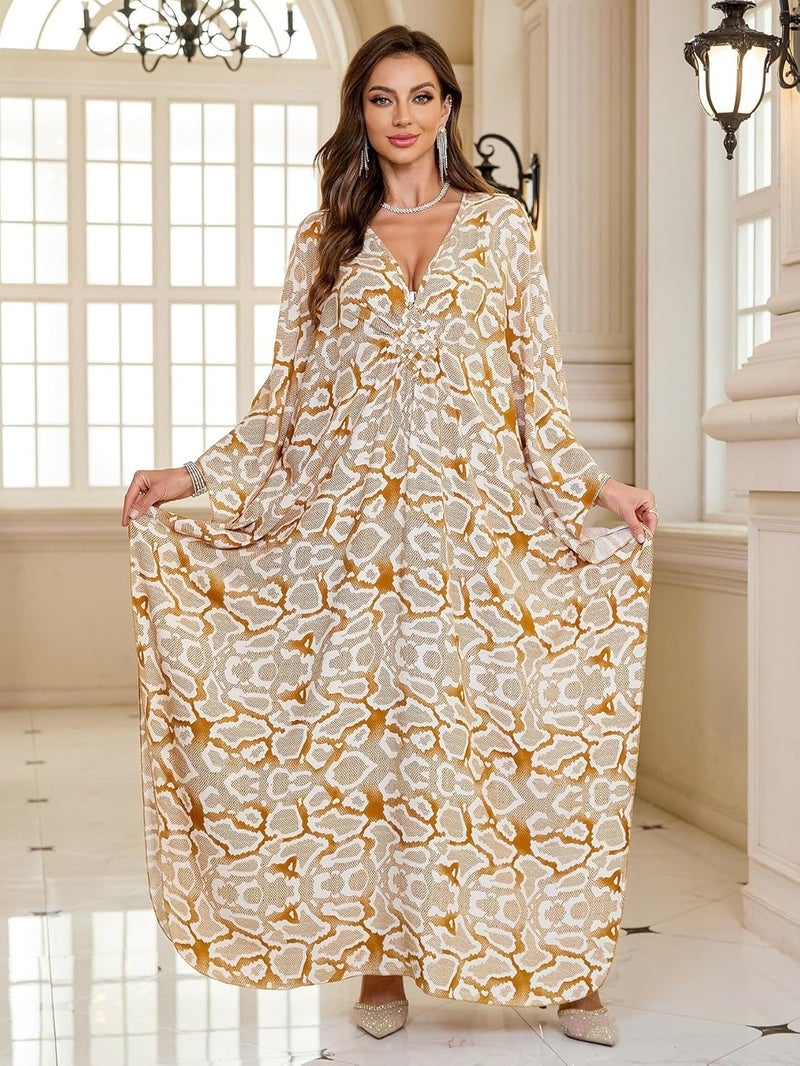 KEYLORTING Women’s Kaftan Beach Cover Up Dress Plus Size Summer Swimsuit Loungewear Maxi Dress - Image 2